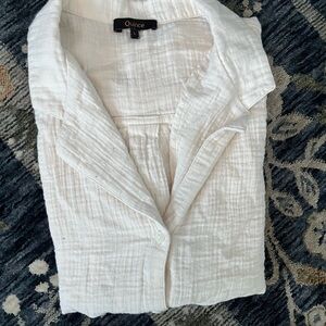 Quince Cream Textured Button-Up Blouse